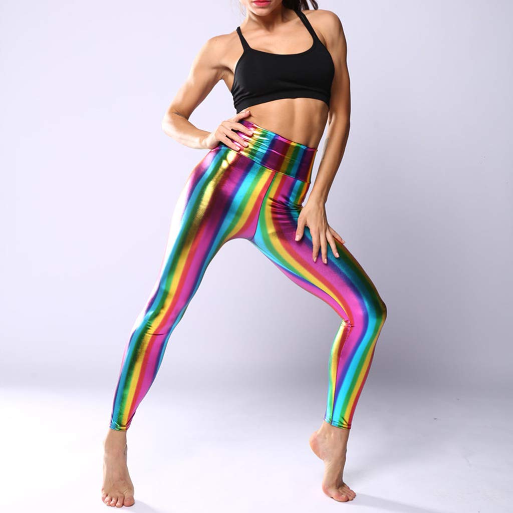 ZHIZHOU Leggings 1 Piece Womens Rainbow Leggings Glitter Tights