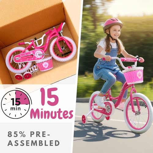 Image of Girls Bike for Toddlers Ages 2-5 Years, 12 14 16 Inch Princess Kids Bike with Training Wheels, Sparkling Frame, Basket, Streamers, Pink Pedal Bicycle, Birthday Gift