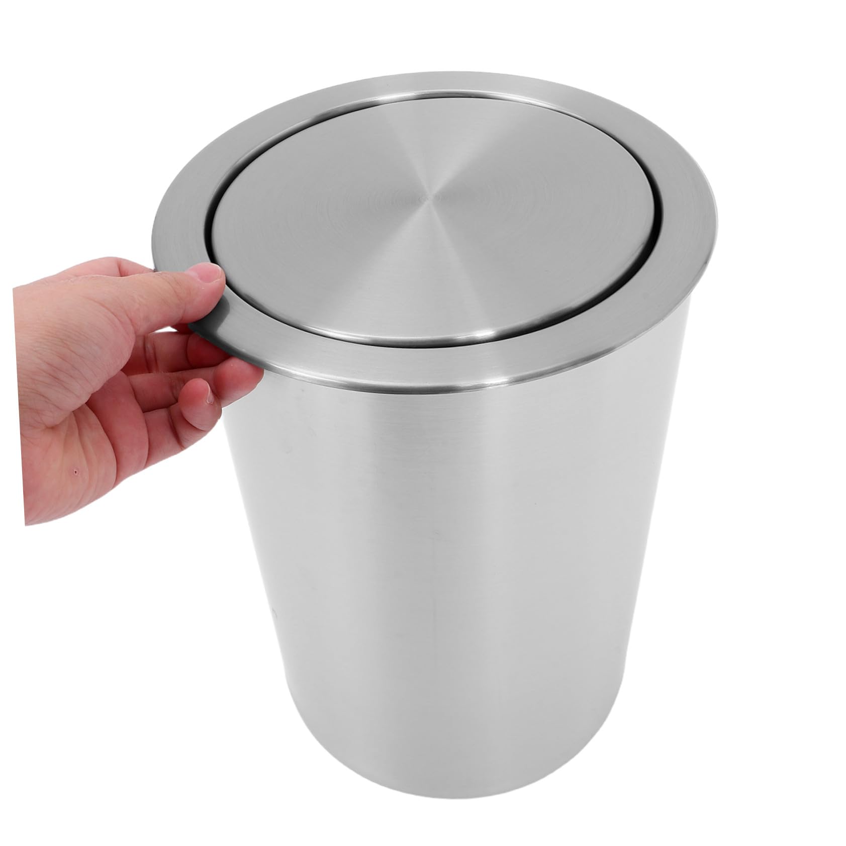 STOBAZA Cubo de Basura de Acero Inoxidable Empotrado para Encimera con Tapa Abatible, Diseño Redondo Moderno y Silencioso Adecuado para Baño y Cocina