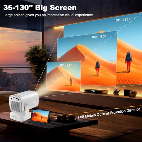 Image of Mini Projector with WiFi and Bluetooth, Support Portable Projector 4k 1080P HD, Auto Keystone Correction, 180 Rotatable,Compatible with TV Stick, HDMI, USB, Smartphone, Laptop, White HY260 PRO