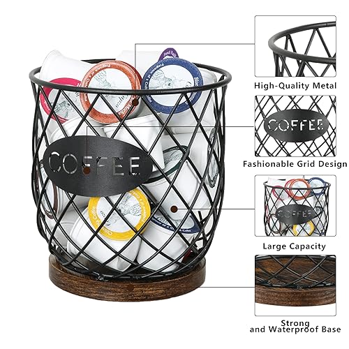 Image of YINMIT K Cup Holder Organizer, Sturdy Coffee Pod Holder Organizer, 35 Kcup Large Capacity Storage Basket for Kitchen Counter and Office Desktop (Circular Grid)