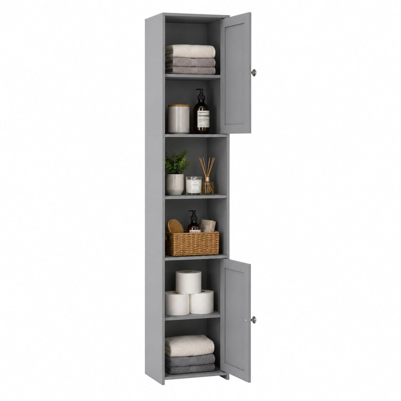 URBNLIVING Tall Bathroom Storage Cabinet 2 Door (Grey)