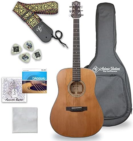 Antonio Giuliani DN-3 Steel-String Acoustic Mahogany Guitar with Carrying Case and Accessories - Complete Guitar Bundle - Dreadnought
