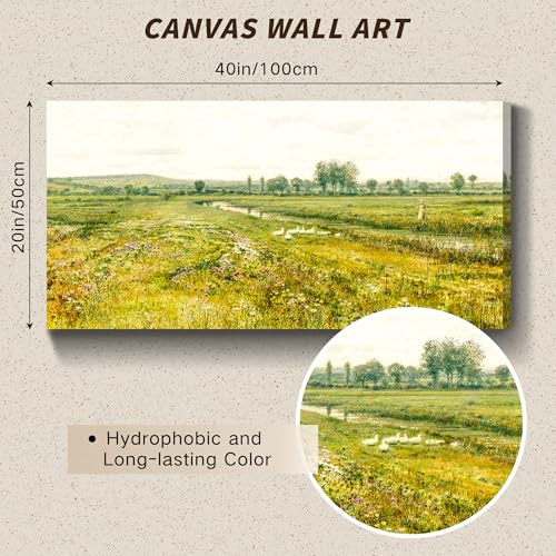 crmotu Landscape Wall Art, Country Wall Art, Large Wall Decor, Stream Meadow Canvas Painting Art Prints, Rustic Green Scenery Pictures for Living Room Bathroom Bedroom Kitchen 20"X40"