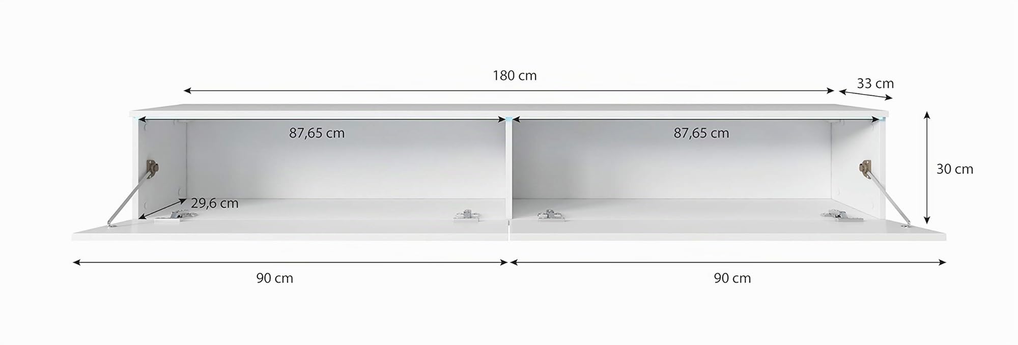 Mobile basso per TV Comad 180 cm, Colore: wotan bianco lucido, Mobile per TV da appendere, Supporto per TV (senza illuminazione LED)