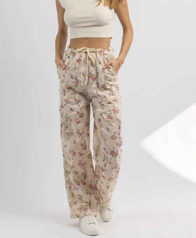 Women Floral Graphic Print Cargo Pants Y2k High Waisted Baggy Wide Leg Trousers Streetwear2