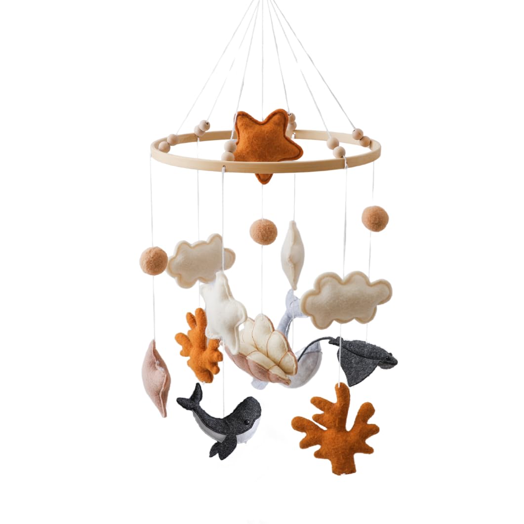 GOODMOM Ocean Nursery Mobile for Boys & Girls - Handmade Baby Mobile for Crib with Shell Whale Manta Coral in Miami - Gender-Neutral Crib Mobile -