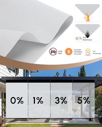 Image of Kincmo Motorized Outdoor Shades for Patio Porch, Custom Outdoor Motorized Blinds with Remote, Waterproof & Windproof Patio Shades Work with Apple Home,Alexa,Google (White Grey-0% Openness)
