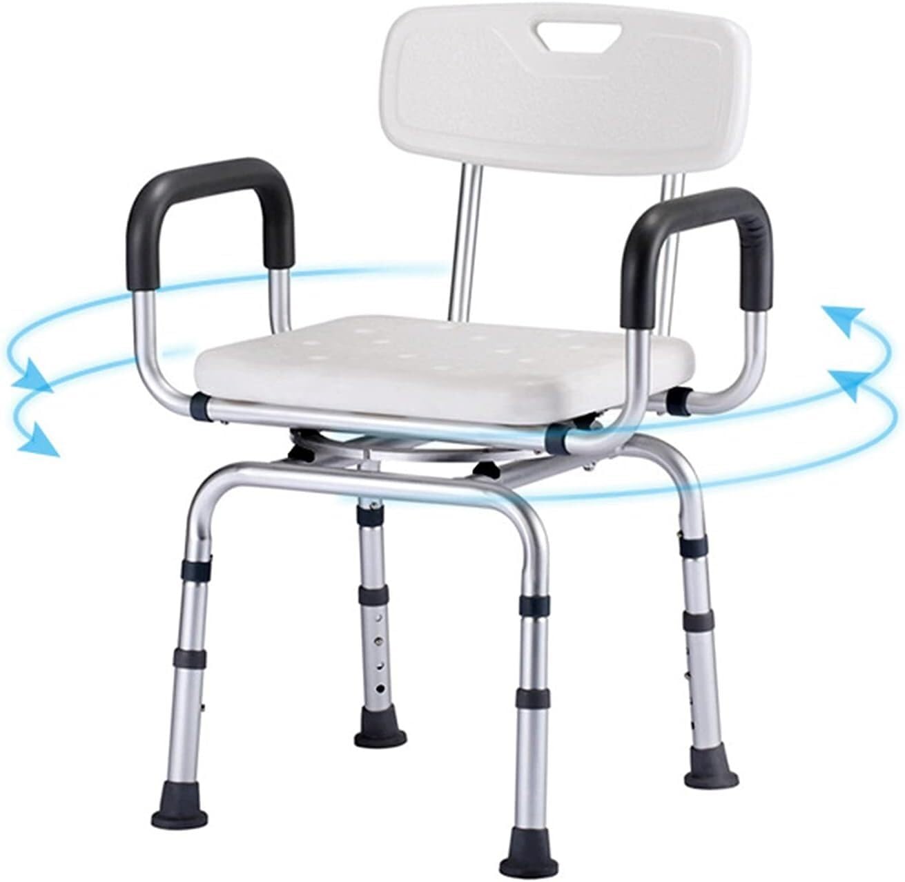 Adjustable Shower Chair,with Arms Non-Slip Swiveling Stool for Elderly Disabled, Supports Safe Bathroom Aid for Comfort Stability