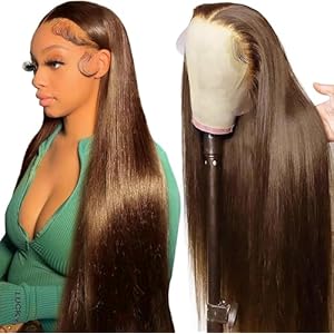 Tunfine #4 Chocolate Brown Human Hair Wig,13×4 HD Lace Front Wigs Human Hair,Glueless Wigs For Black Women Human Hair,Straight Frontal Wig 180 Density Real Hair Wig Pre Plucked Natural Hairline 30inch