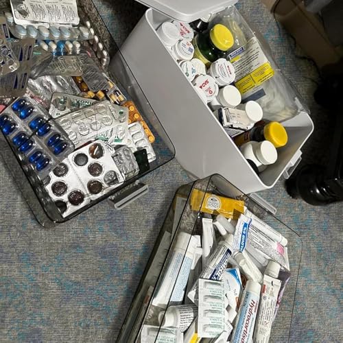 Image of funest 4- Tier Medicine Storage Box Organizer Portable First Aid kit Box Sewing, Art, Craft with Handle, Multipurpose Medical Supply Organizer with Removable Tray 4-Tier Medicine Organizer Set