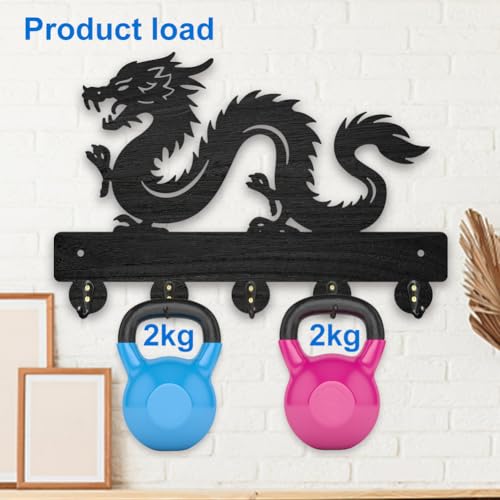 MAYJOYDIY Dragon Wall Key Holder, 30 x 20 cm Wooden Chinese Design, 5 Alloy Hooks - Image 4
