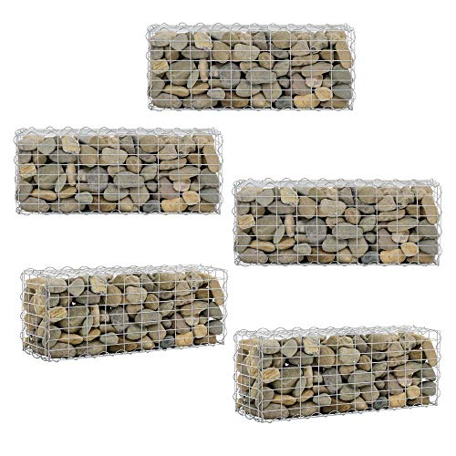 [pro.tec] 5x Gabion Stone Wire Basket Outdoor Metal Basket Cage Wire Galvanized Iron 100x30x40cm