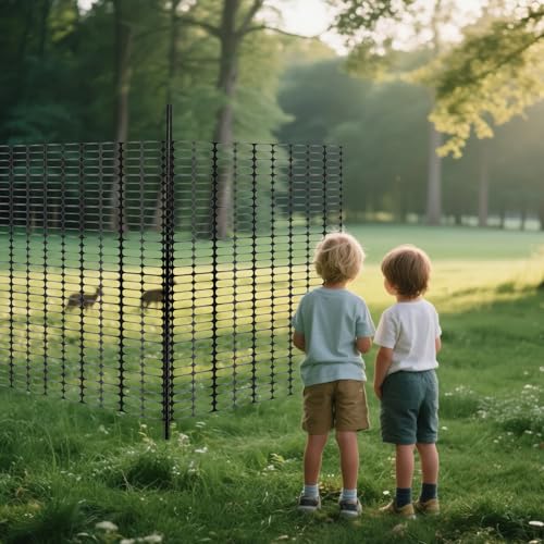 Begrenzungszaun FüR Hunde 1m*25m,Weidezaun,Hoch HüHnerzaun (25 PfäHle Und 100 BindebäNder Kunststoff),Mobiler Hundezaun Camping,Camping Hundezaun,Mobiler Zaun Hund (Schwarz)