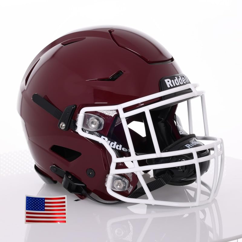 Green GridironRiddell SpeedFlex Adult w/White SF-2EG-II Facemask + Chrome US Helmet Flag Decal