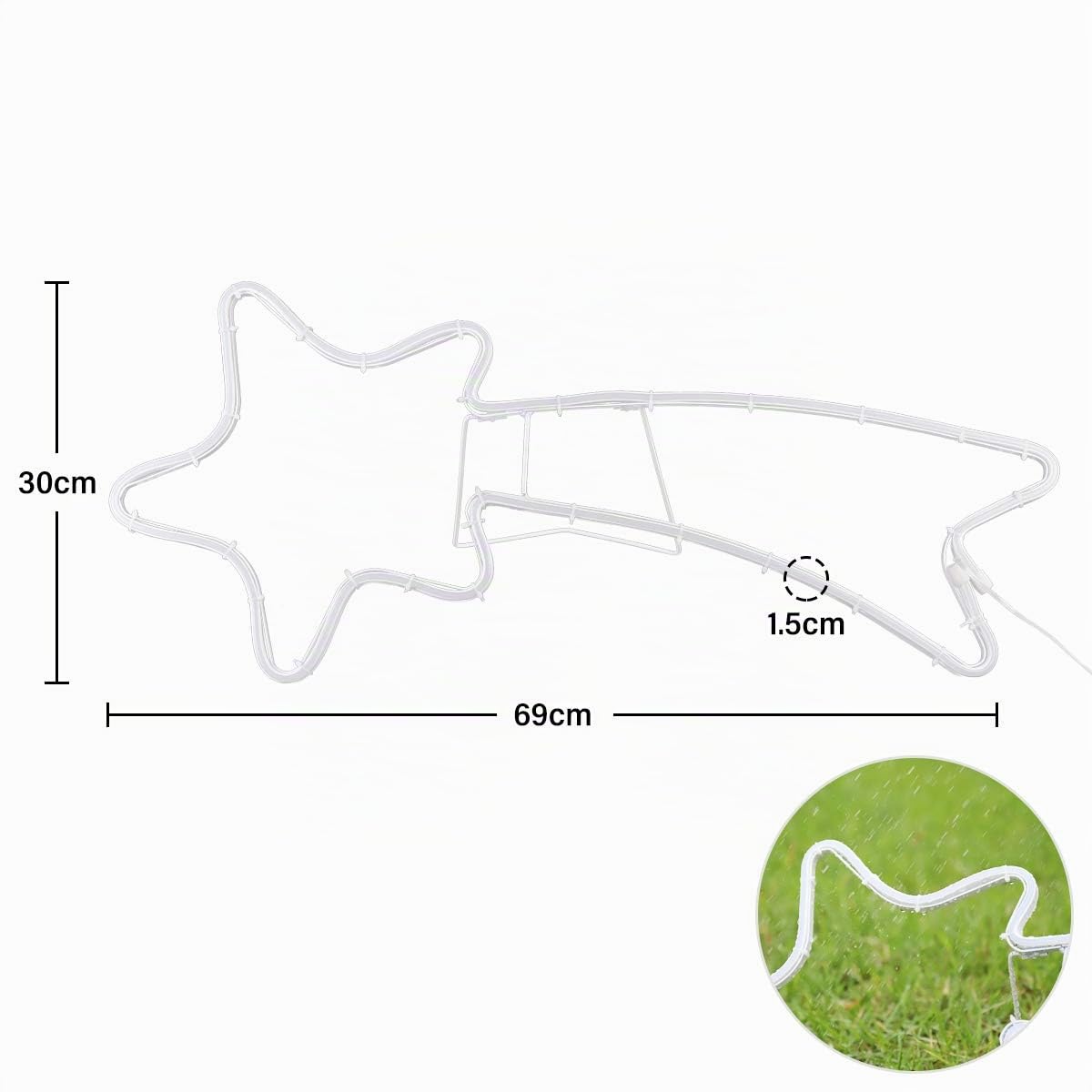 SALCAR Neon Lumière Meteor, environ 70cm de long Lampe LED de jardin avec support, 240 LED Meteor Xmas Fairy Light - Blanc chaud