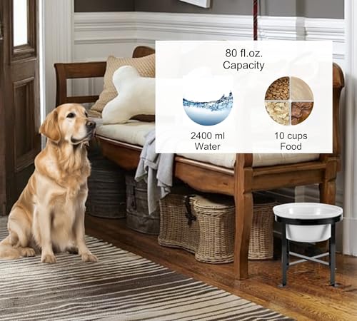 BestVida Erhöhter Hundenapf, Erhöhter Einzelnapfständer, Hundefutterstation mit 1x2400ml Steingutnapf, Hundenapf für mittelgroße und große Hunde (große,Weiß)