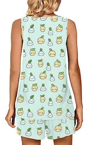 Image of POPYOUNG Pajama Set for Women Summer 2 Piece Lounge Shorts Sets Sleepwear | Womens Pajama Sets Cooling pijamas de mujer for Summer with Pockets Sleeveless Nightwear Outfits Pjs Shorts Set