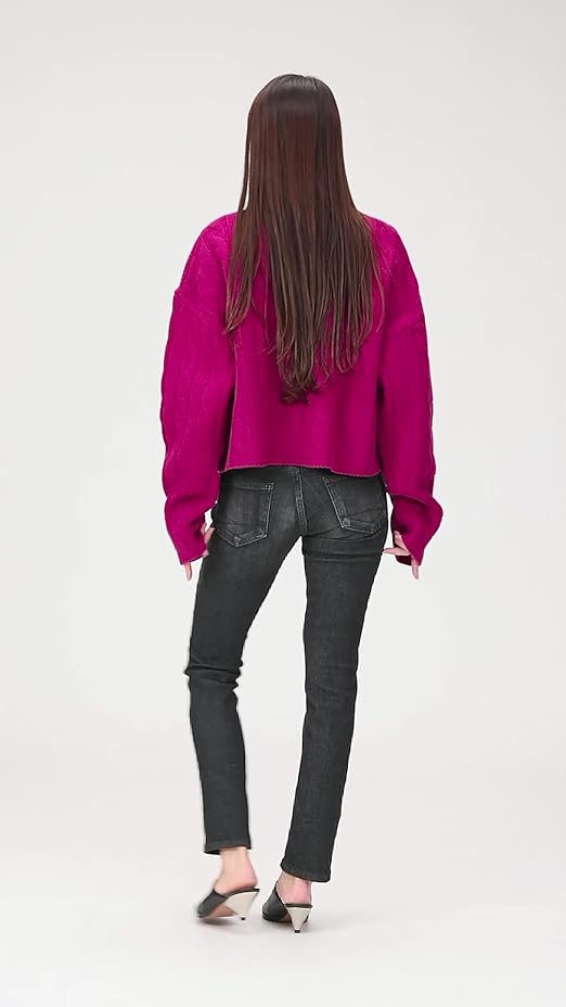 Amazon | [ミラオーウェン] クルーネックケーブル短丈ニット