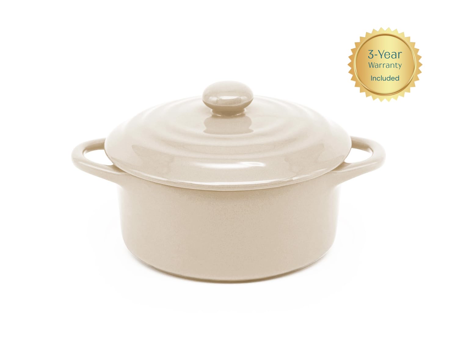 Kook Juego de mini cocotte de cerámica, cacerolas pequeñas con tapas y asas, moldes individuales para hornear, apto para horno, microondas y lavavajillas, gres, 12 onzas, juego de 4, marfil