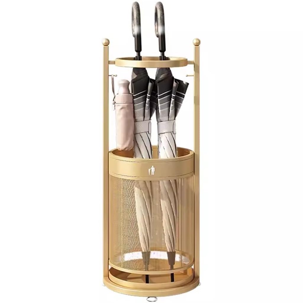 SBZIOJHDR umbrella stand, Cylindrical Umbrella Stand, Office Large Capacity Grid Basket(Gold)