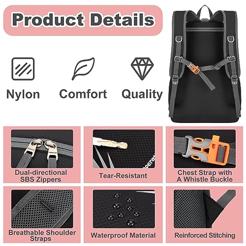 Tomule 40L Camping Hiking Daypacks For 3 Years+, Lightweight Packable Hiking Backpack Travel Backpack For Women Men（Black） #TOP3