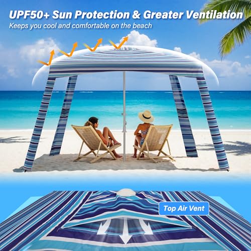 Beach Cabana-6.6x6.6’Beach Canopy with Side Wall,Portable Umbrella Tent with Sand Pockets for Family & Friends,Easy Up Beach Sun Shelter for Outdoor Patios,Backyards,and Camping,Stripe by CAMPHILL - Image 3