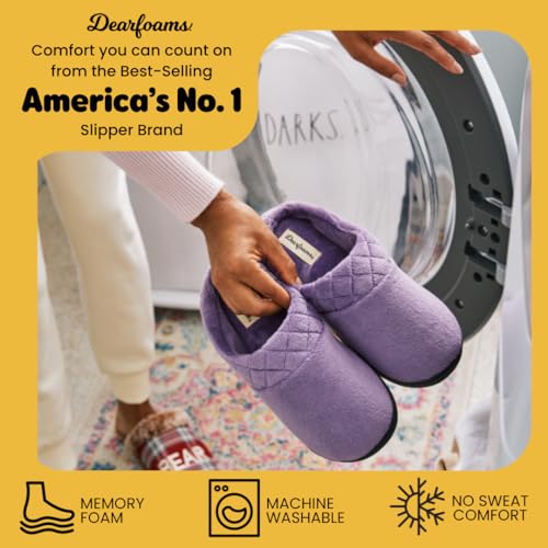 Image of Dearfoams Women's Lightweight Memory Foam Indoor House Slipper Darcy Velour Clog with Wide Widths