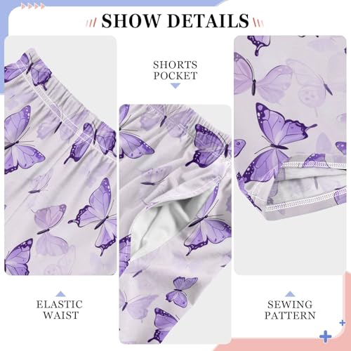 Pajama Pants Lounge Sleep PJ Bottoms Sleepwear Elastic Waist Drawstring S Purple Butterflies4