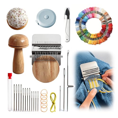 Mini Darning Mushroom 100-Color Knit Patch kit with Scissors and Tape Measure Suitable for Beginners and Hand Mending Enthusiasts Repairing Socks and Jeans