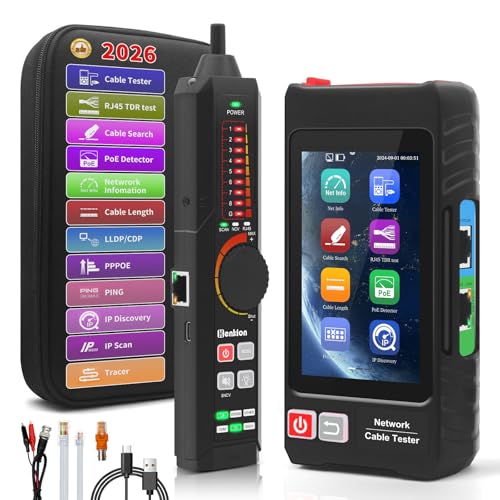 Multifunction RJ45 Network Caber Tester, 4" IPS Touch Screen UTP Cable Tester,Rechargeable Ethernet Cable Tracer,Support Network Tools, POE++ Detect,Cable Length Meter,RJ45 TDR Test, NCV,PD Power,FTP