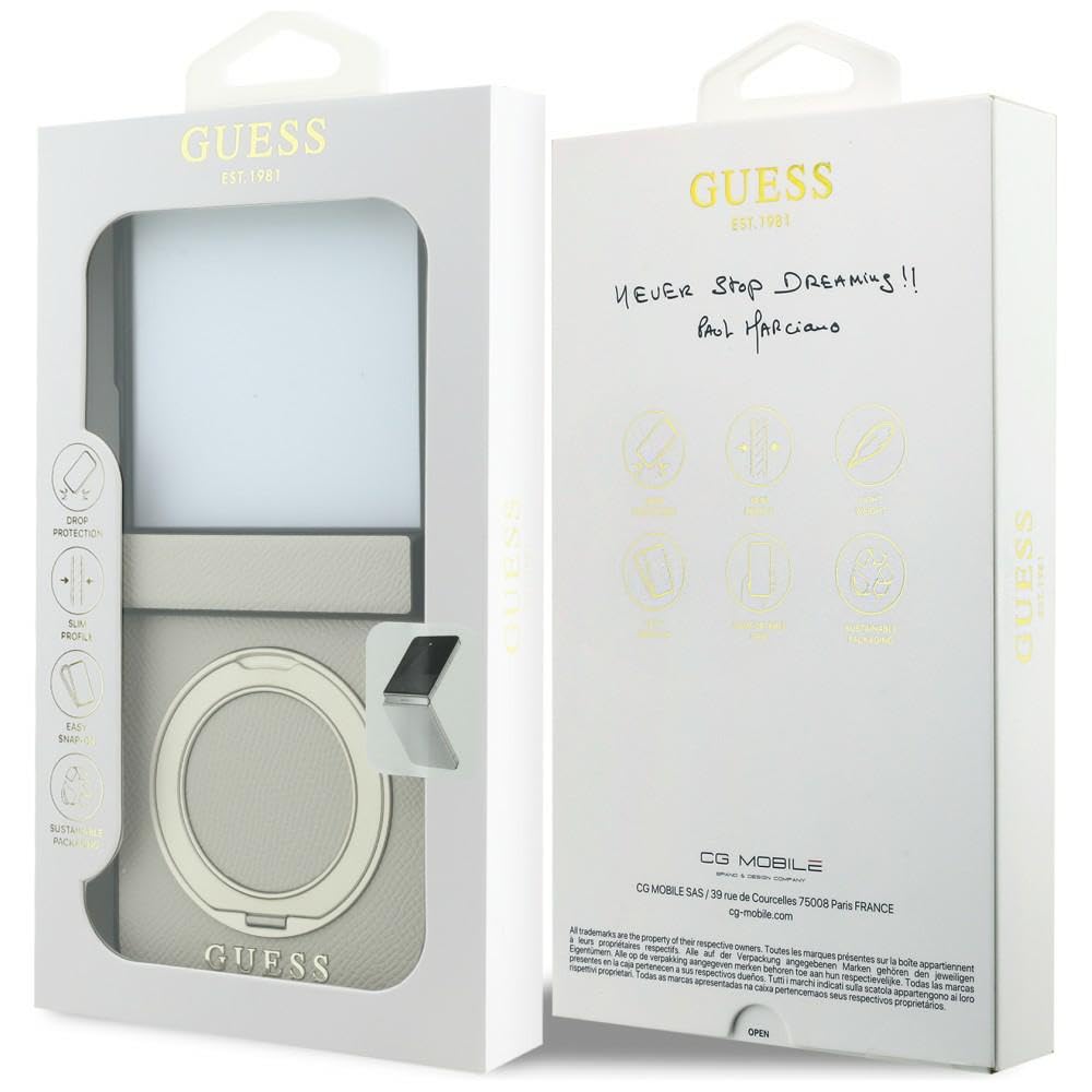 CG MOBILE Guess Soporte de anillo magnético con logotipo clásico granulado compatible con MagSafe Funda para Samsung Galaxy Z Fold8 Ultra (Beige)