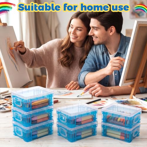 Image of Suzile 50 Pcs Plastic Crayon Box with Lid 4.8 x 3.4 x 1.6 In Crayon Storage Containers Bulk for Office School Classroom Supplies Pen Pencil Art Crafts(Blue)