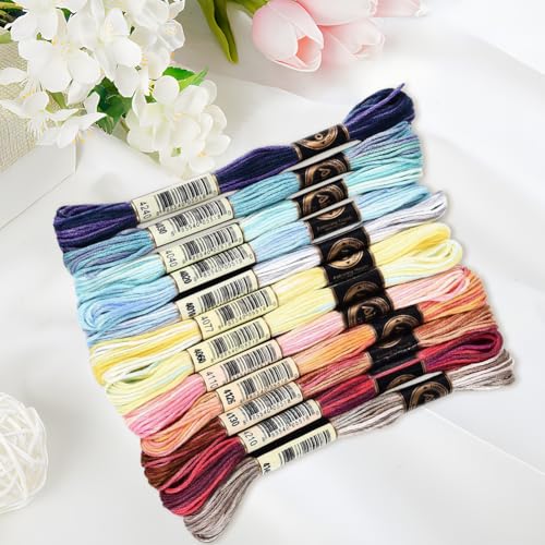 Image of 12 Skeins 105 Yards 6 Strands Embroidery Floss Colorful Gradient Thread Cross Stitch Variegated Friendship Bracelet String Cord Bulk Yarn Set for Bracelets Hand Sewing Making DIY Crafts