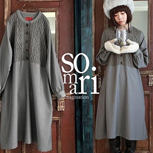 Amazon Co Jp Somari ケーブル編みニット異素材ワンピース ワンピース レディース ニット ケーブル編み ロング丈 異素材 長袖 グレー 1 服 ファッション小物