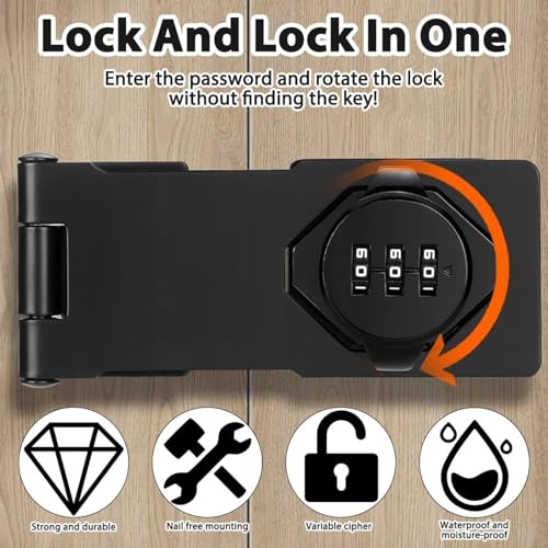 Image of Cabinet Password Hasp Locks 90 Degree Barn Door Lock Household Security Combination Latch Lock for Locker, Fence, Bathroom, Outdoor, Garden (Black-1PC)