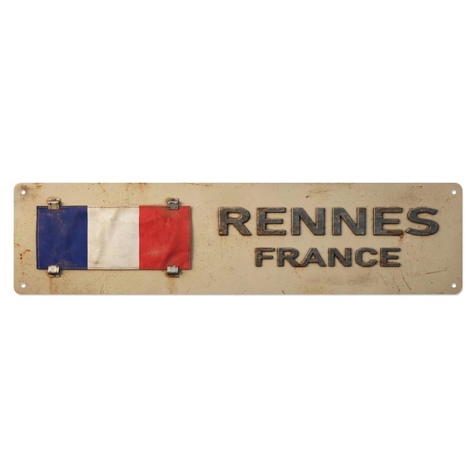 Metal Tin Sign Vintage Rennes France Flag Decor Rustic Travel