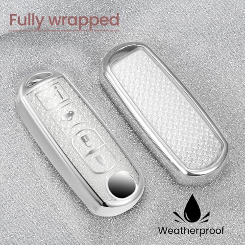 Image of Car Key Fob Cover for Mazda, Rhinestone Wristlet Case, White | Wear-resistant TPU shell, non-stretch rhinestone wristlet, daily splash, scratch and drop protection, normal signal use