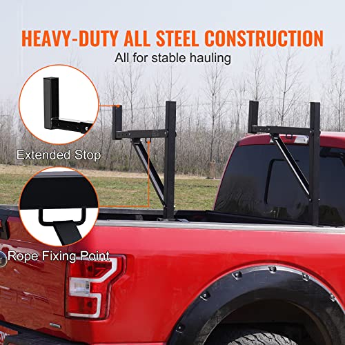 Image of VEVOR Truck Rack, 19-34inch Extendable Truck Ladder Rack, 38.6 inch-43.6 inch Adjustable Height, 250 lbs Capacity Steel Ladder Rack for Truck, Heavy Duty Truck Bed Rack for Kayak, Surfboard, Lumber, Ladder