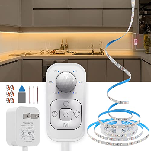 Image of DGD Motion Sensor Led Light Strip - with UL FCC Plug Adapter, Multi-Functional Controller, Dimmer and Timer, Under Cabinet Lights for Kitchen Stair Showcase Bedroom Corridor Counter 9.84ft WarmWhite