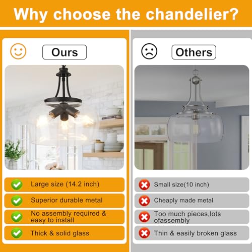 Image of Modern Pendant Lights Kitchen Island, 3-Light Black Pendant Light Fixtures with 14.2 inch Clear Glass Shade, Industrial Hanging Pendant Lights Fixture for Kitchen Island Dining Room Entryway Foyer