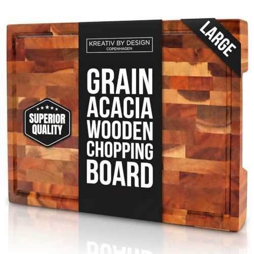 KREATIV BY DESIGN Premium Large End Grain Acacia Wood Cutting Board with Juice Groove | Chopping Board | Charcuterie Board | Cheese Board | Serving Board