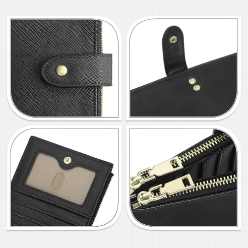 Credit Card Slim Wallet for Women and Men, PU Leather Minimalist Card Holder - 16 Slots & 2 ID Window & 2 Zipper Pocket, Black 5