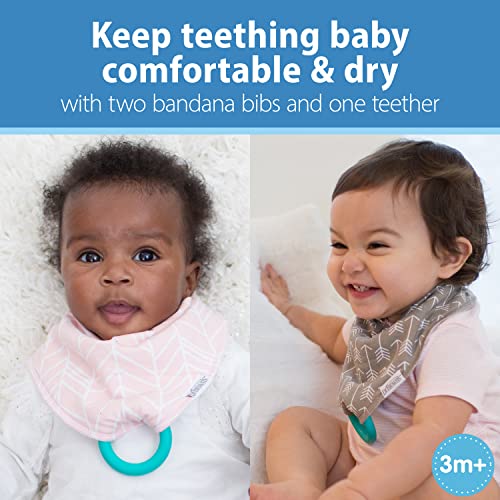 Dr. Brown's Super Soft & Absorbent Baby Bandana Bib with Snap-On Teether, 3m+, 2-Pack3