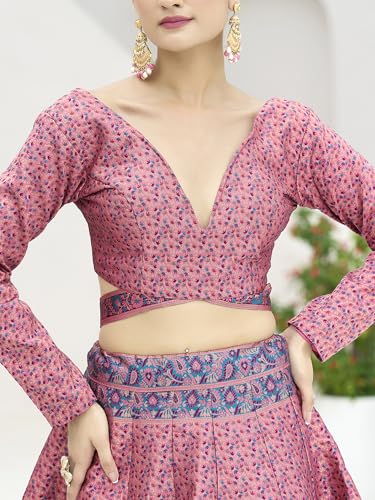 Image of PURVAJA Women's Kanjiwaram Semi-Stitched Lehenga choli