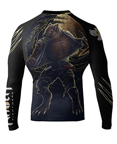 Raven Fightwear Men's BJJ Horror Werewolf Long Sleeve MMA Rash Guard Medium Black