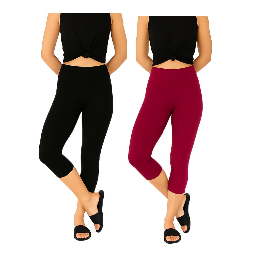 Women's Elastic Waist Band with Regular Fit | Plain Solid 3/4th Knee Length Capri Pants for Girls | Comfortable & Stretchable (Black, Pink)-picture-28