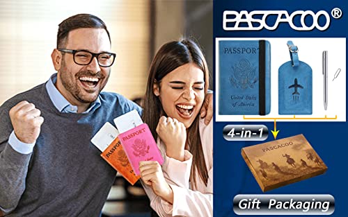 Passport Holder With Luggage Tag Travel Essentials Passport Cover Wallet RFID Blocking Leather Case International Must Haves Travel Accessories Women Men(115#Blue) - Thumbnail 6