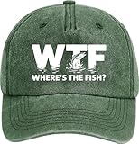 Fishing Hat. WTF Wheres The Fish Fisherman Hat, Ideal for Outdoor Adventures, Durable and Comfortable Fishing Gifts 100% Heavy Washed Cotton Green