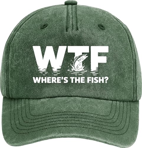 WTF Wheres The Fish Vintage Baseball Cap - Fishing Hat (Green)